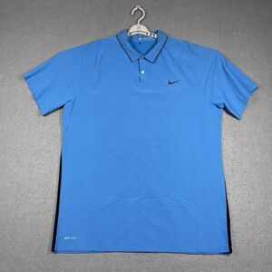 Tiger Woods Polo Shirt Men XL Blue Nike Dri Fit Performance Stretch Short Sleeve